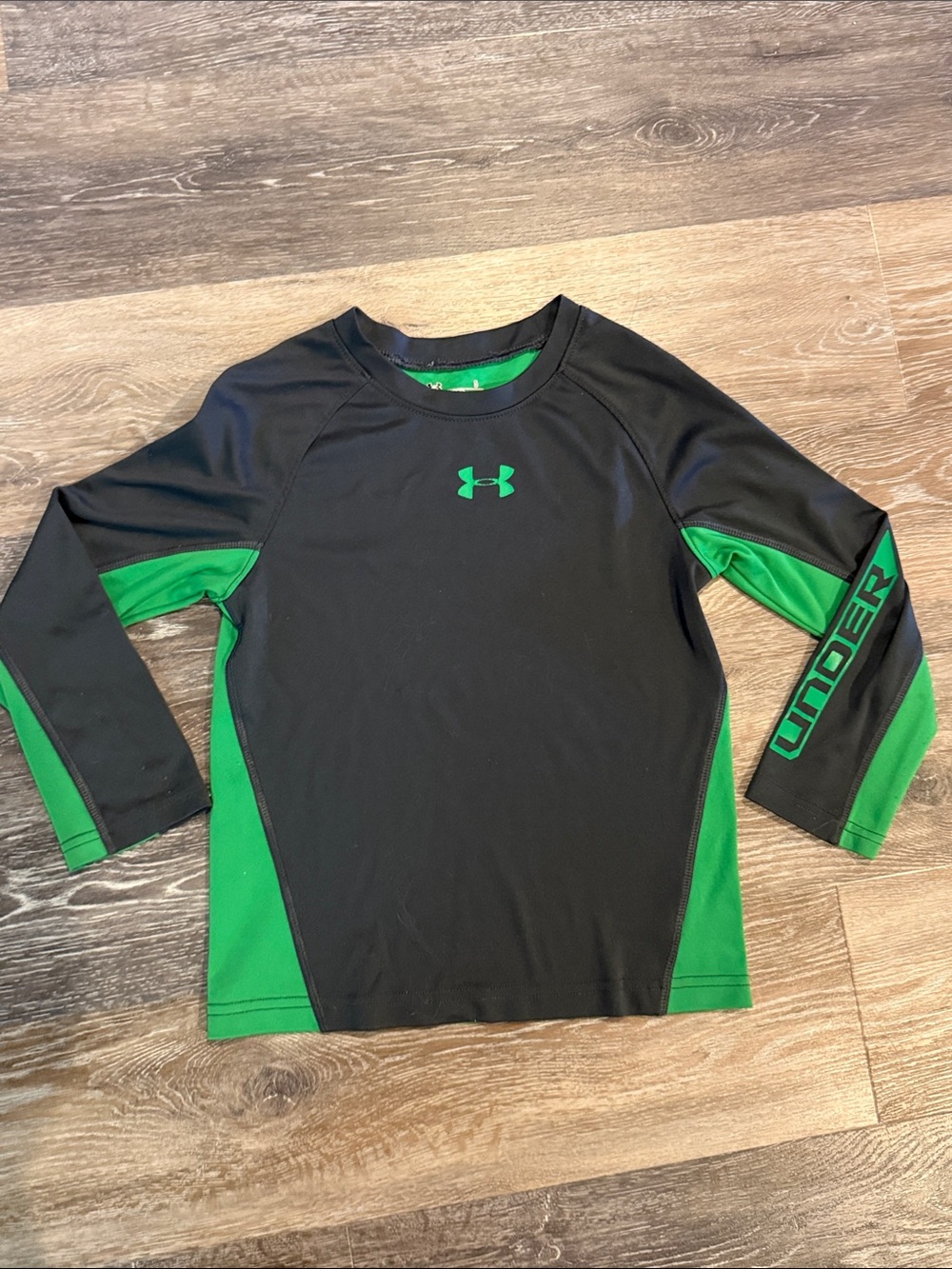 Under Armour Black and Green Kids Long Sleeve Performance Top